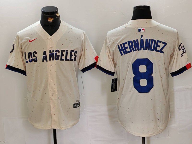 Men Los Angeles Dodgers #8 Hernandez Cream Fashion Nike Game MLB Jersey style 30